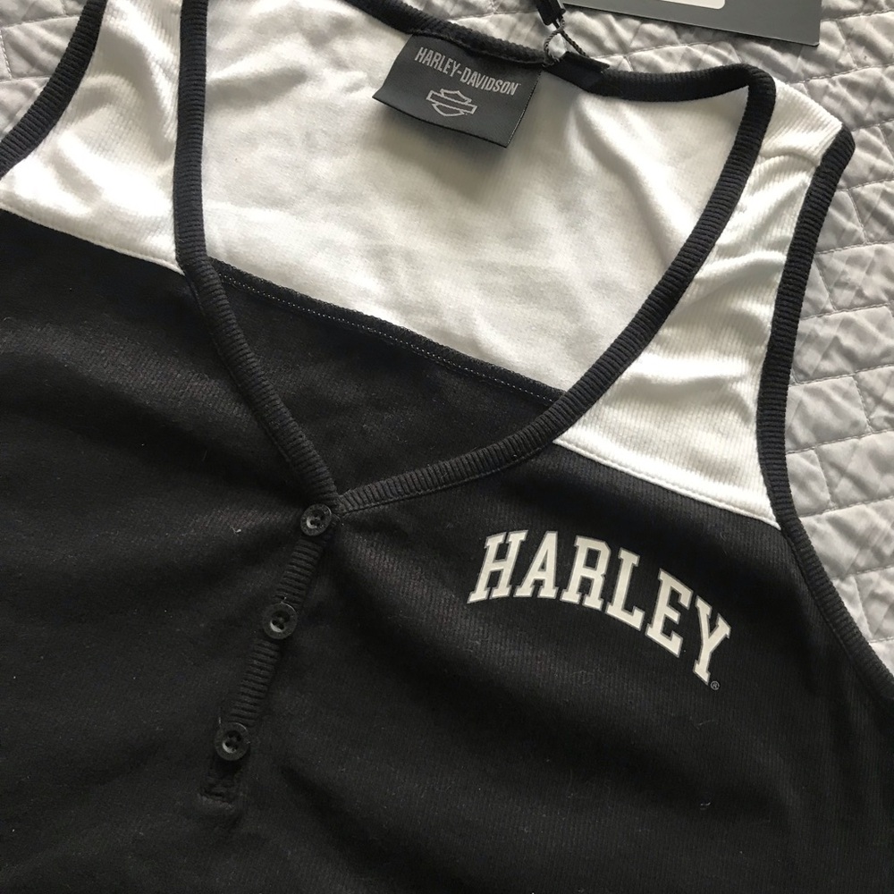 Harley-Davidson Fitted Black and White Sleeveless Tank Top